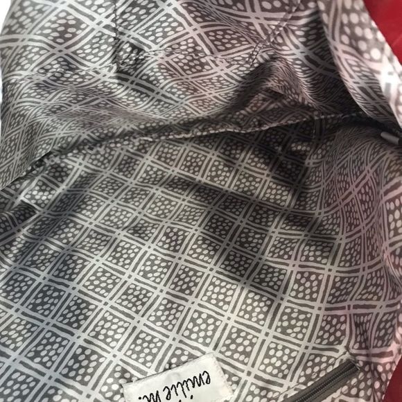 EMILIE M. Tote Oversized Red Silver Hardware Pockets In & Outside 17”x 14” - Picture 8 of 9